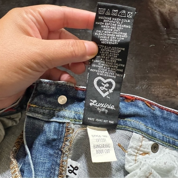 LUXIRIE by LRG embroidered Boot Cut Denim Jeans Vintage 90s Y2K fashion size 9 - Picture 5 of 16